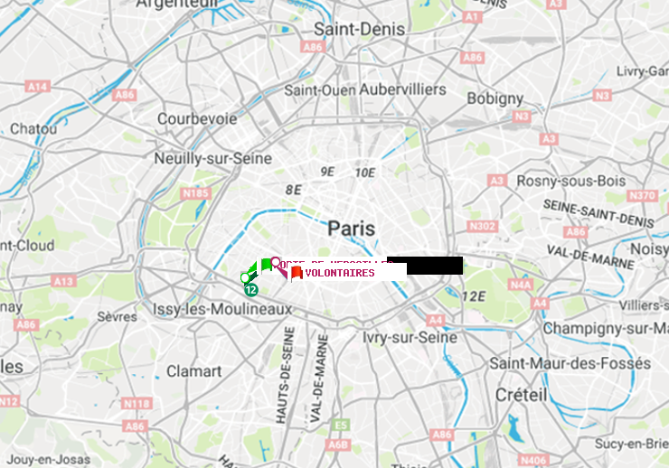 plan itinéraire ratp de Porte de Versailles à Volontaires