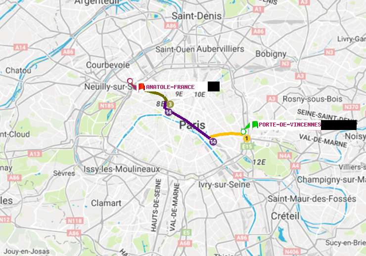 plan itinéraire ratp de Porte de Vincennes à Anatole-France