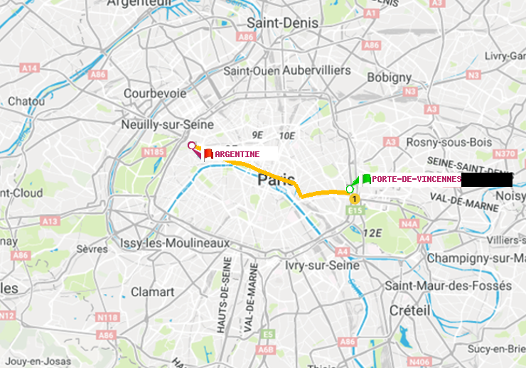 plan itinéraire ratp de Porte de Vincennes à Argentine