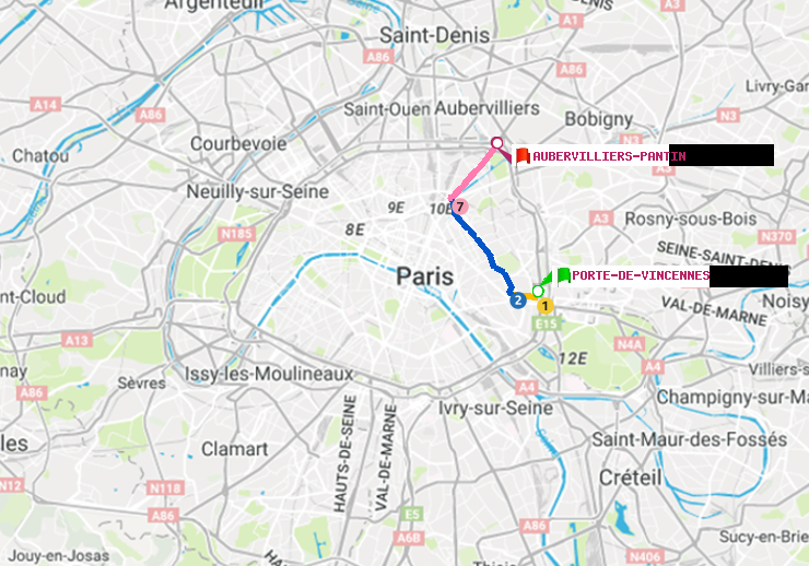 plan itinéraire ratp de Porte de Vincennes à Aubervilliers Pantin (4 Chemins)