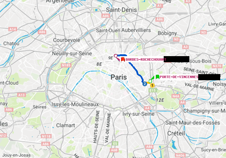 plan itinéraire ratp de Porte de Vincennes à Barbès-Rochechouart