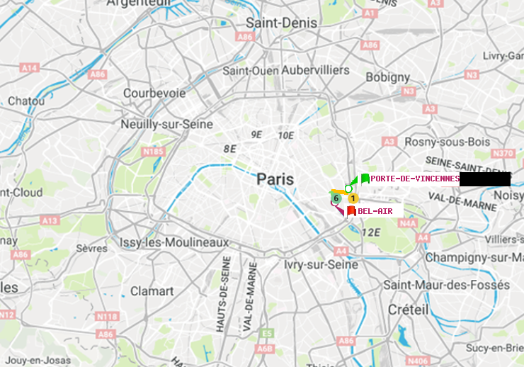 plan itinéraire ratp de Porte de Vincennes à Bel-Air