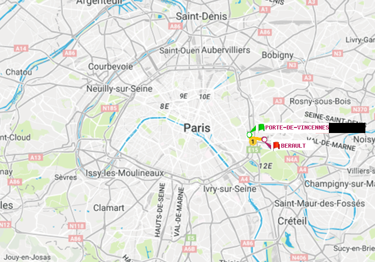 plan itinéraire ratp de Porte de Vincennes à Bérault