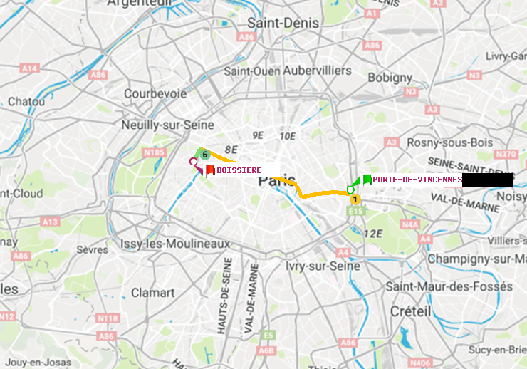 plan itinéraire ratp de Porte de Vincennes à Boissière
