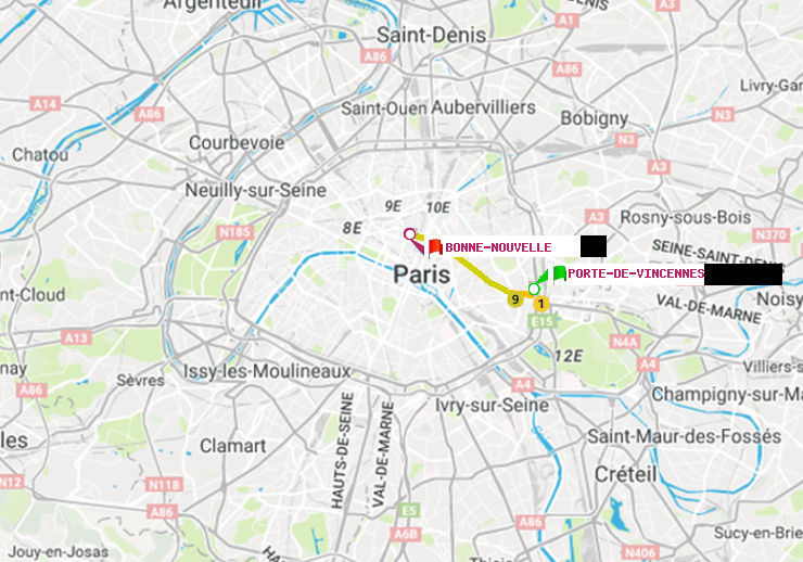plan itinéraire ratp de Porte de Vincennes à Bonne Nouvelle