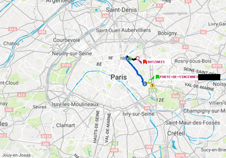 plan itinéraire ratp de Porte de Vincennes à Botzaris