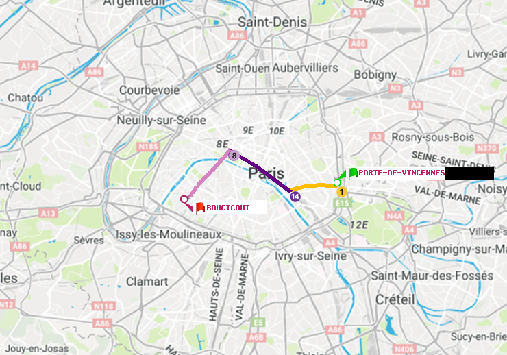 plan itinéraire ratp de Porte de Vincennes à Boucicaut
