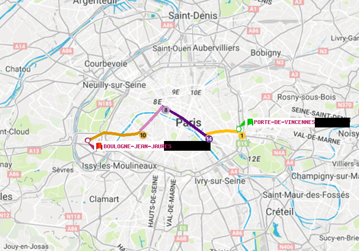 plan itinéraire ratp de Porte de Vincennes à Boulogne-Jean-Jaurès