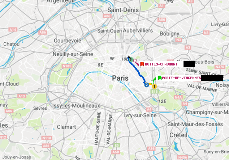 plan itinéraire ratp de Porte de Vincennes à Buttes-Chaumont