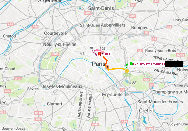 plan itinéraire ratp de Porte de Vincennes à Cadet