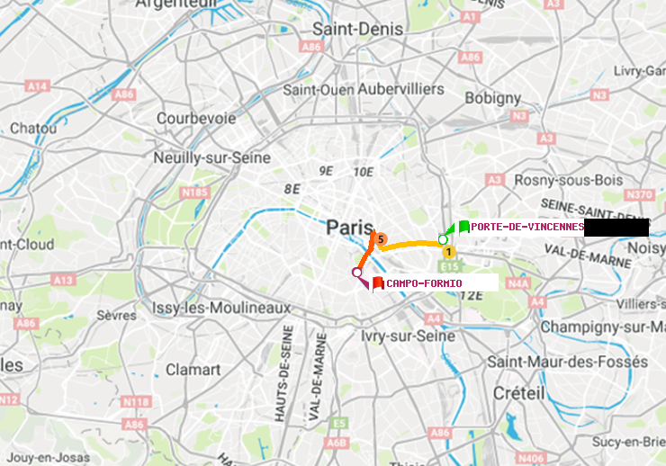 plan itinéraire ratp de Porte de Vincennes à Campo-Formio
