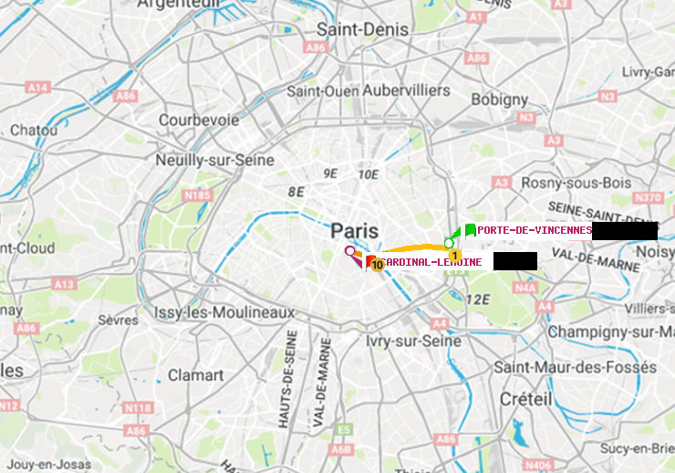 plan itinéraire ratp de Porte de Vincennes à Cardinal-Lemoine