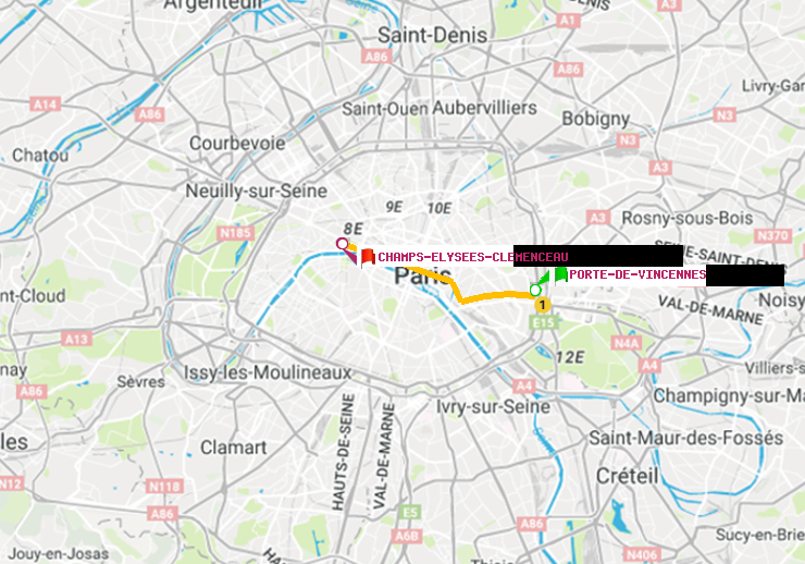 plan itinéraire ratp de Porte de Vincennes à Champs-Elysées-Clémenceau