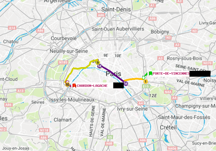 plan itinéraire ratp de Porte de Vincennes à Chardon-Lagache