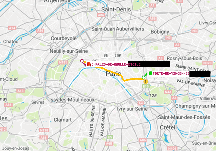 plan itinéraire ratp de Porte de Vincennes à Charles de Gaulle-Etoile