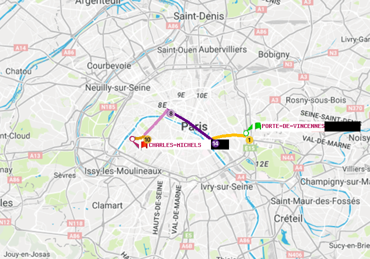 plan itinéraire ratp de Porte de Vincennes à Charles Michels