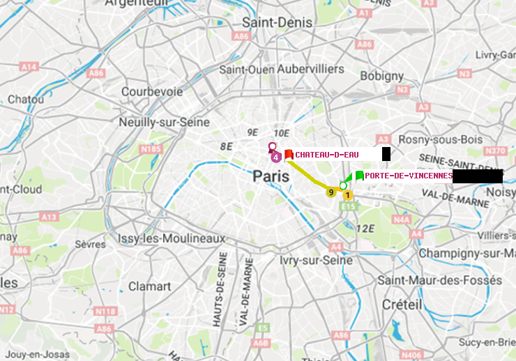 plan itinéraire ratp de Porte de Vincennes à Château d