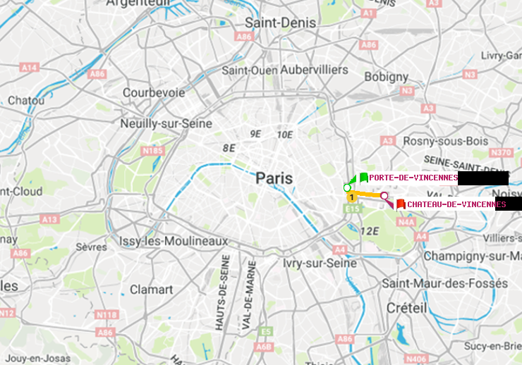plan itinéraire ratp de Porte de Vincennes à Château de Vincennes