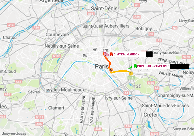 plan itinéraire ratp de Porte de Vincennes à Château Landon