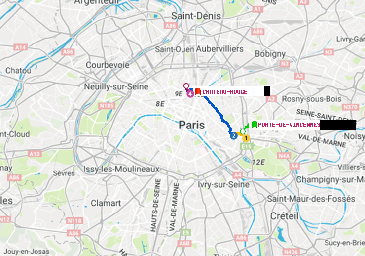 plan itinéraire ratp de Porte de Vincennes à Château Rouge