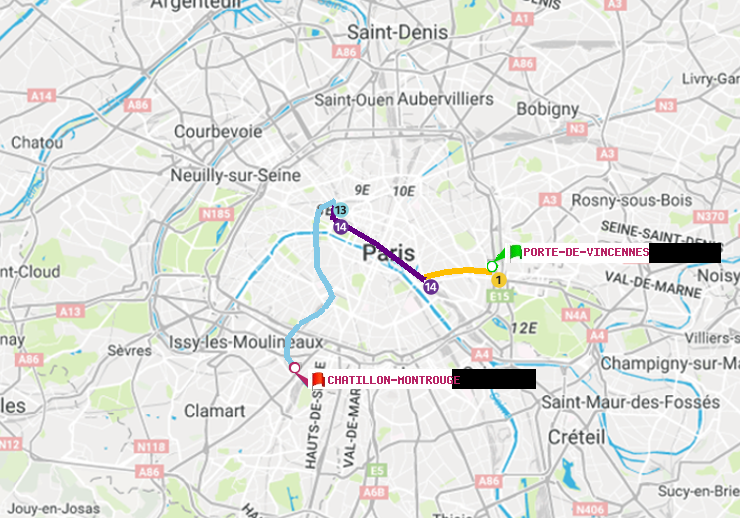 plan itinéraire ratp de Porte de Vincennes à Châtillon Montrouge