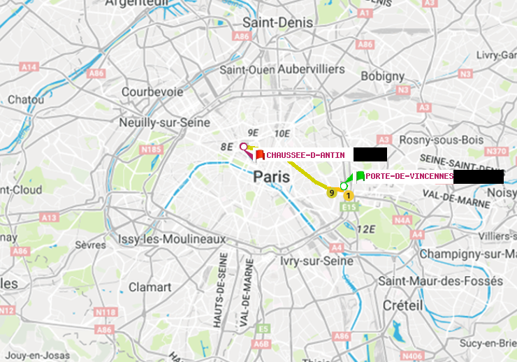plan itinéraire ratp de Porte de Vincennes à Chaussée d