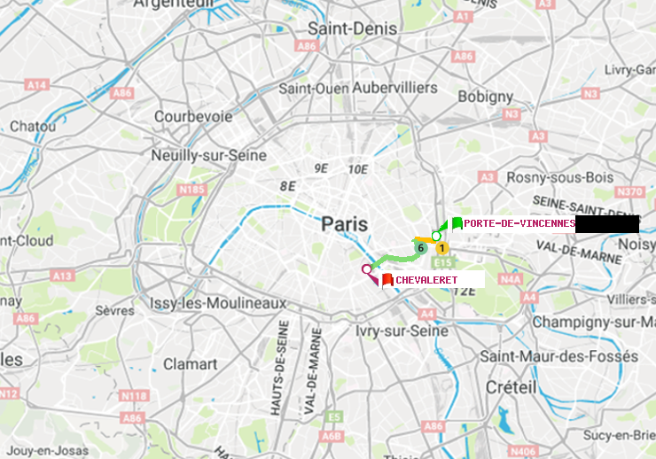 plan itinéraire ratp de Porte de Vincennes à Chevaleret