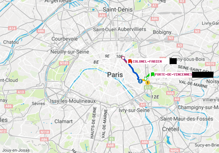 plan itinéraire ratp de Porte de Vincennes à Colonel Fabien