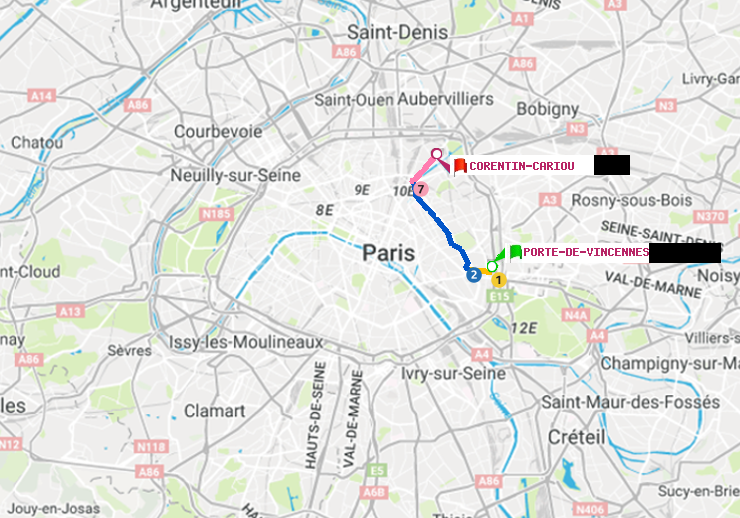 plan itinéraire ratp de Porte de Vincennes à Corentin-Cariou