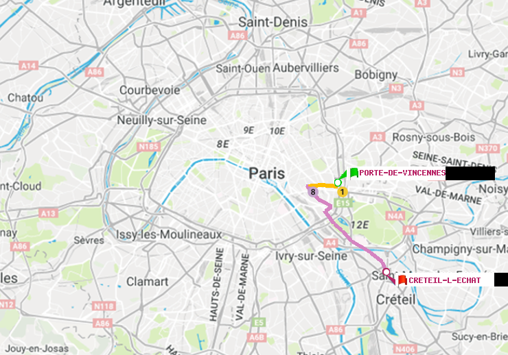 plan itinéraire ratp de Porte de Vincennes à Créteil-L