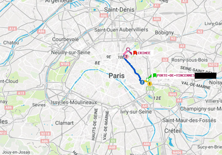plan itinéraire ratp de Porte de Vincennes à Crimée
