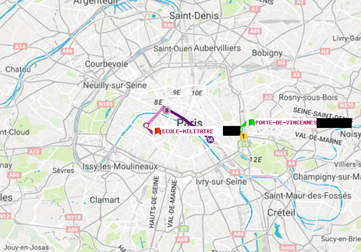 plan itinéraire ratp de Porte de Vincennes à Ecole Militaire