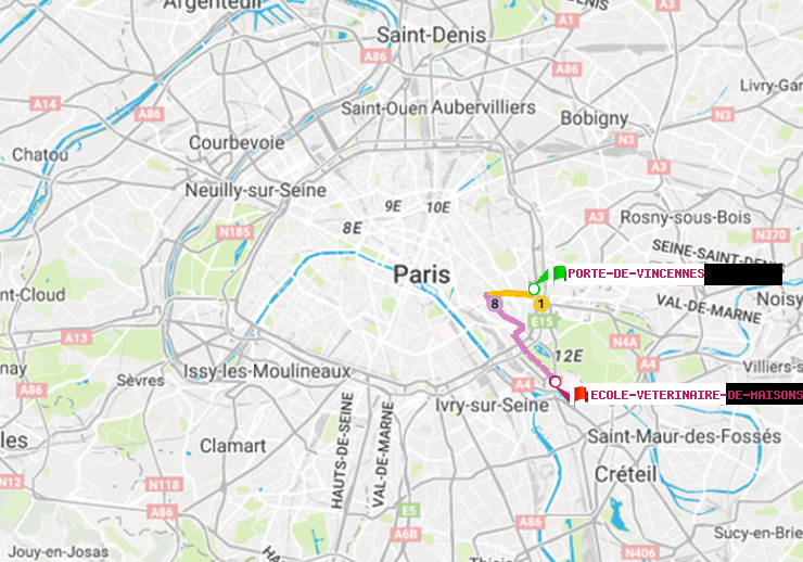 plan itinéraire ratp de Porte de Vincennes à Ecole Vétérinaire de Maisons-Alfort