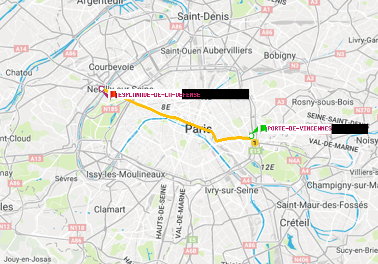 plan itinéraire ratp de Porte de Vincennes à Esplanade de la Défense