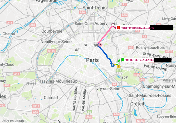 plan itinéraire ratp de Porte de Vincennes à Fort d