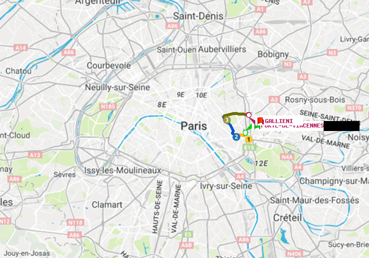 plan itinéraire ratp de Porte de Vincennes à Gallieni (Parc de Bagnolet)