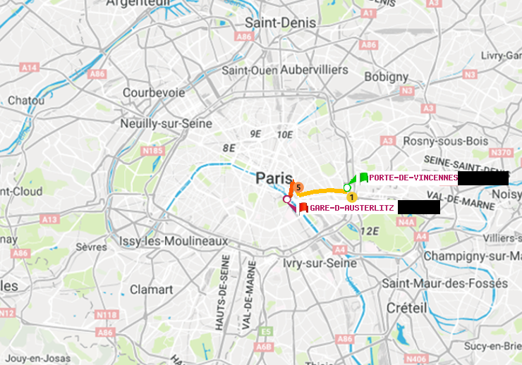 plan itinéraire ratp de Porte de Vincennes à Gare d