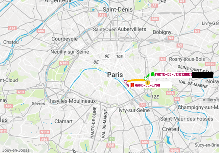 plan itinéraire ratp de Porte de Vincennes à Gare de Lyon