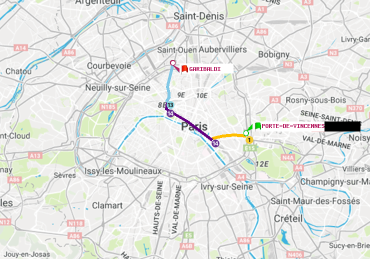 plan itinéraire ratp de Porte de Vincennes à Garibaldi