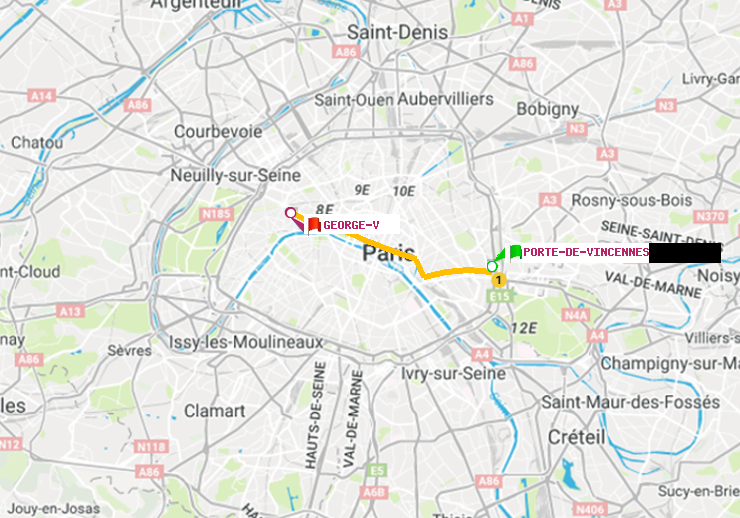plan itinéraire ratp de Porte de Vincennes à George V