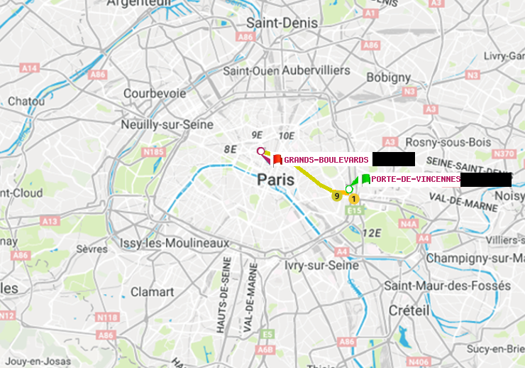 plan itinéraire ratp de Porte de Vincennes à Grands Boulevards