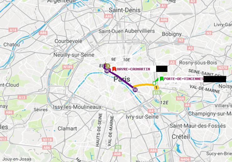 plan itinéraire ratp de Porte de Vincennes à Havre-Caumartin