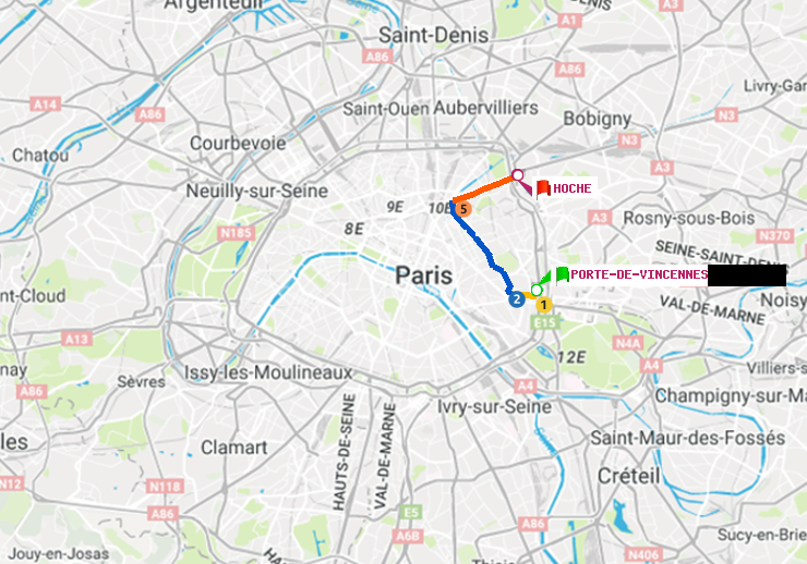 plan itinéraire ratp de Porte de Vincennes à Hoche