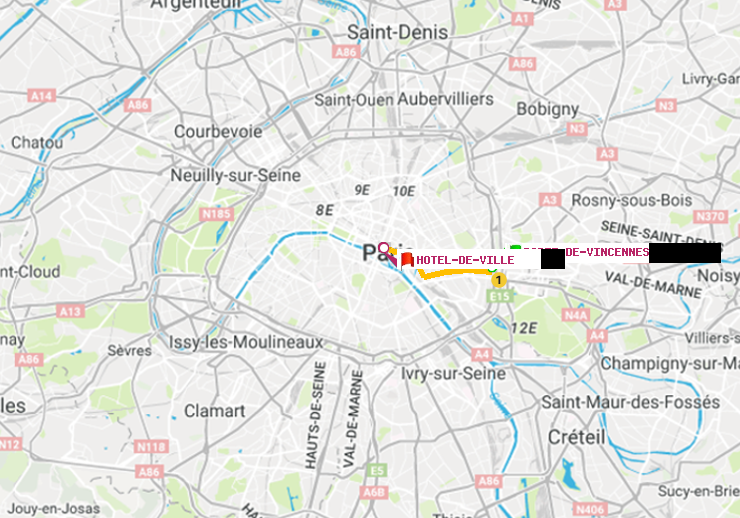 plan itinéraire ratp de Porte de Vincennes à Hôtel de Ville