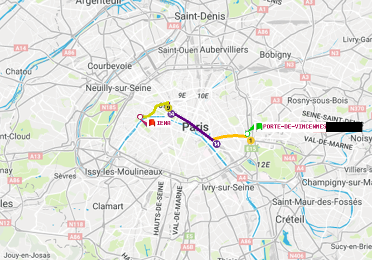 plan itinéraire ratp de Porte de Vincennes à Iéna