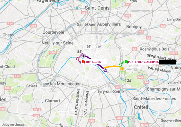plan itinéraire ratp de Porte de Vincennes à Invalides