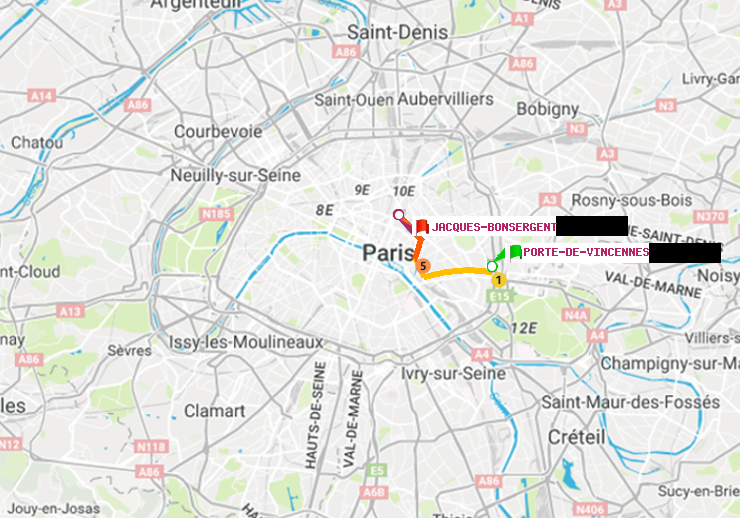plan itinéraire ratp de Porte de Vincennes à Jacques-Bonsergent