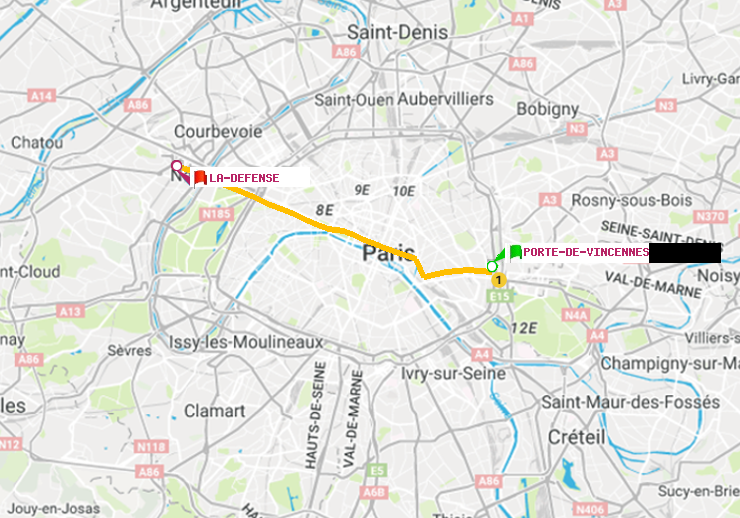 plan itinéraire ratp de Porte de Vincennes à La Défense (Grande Arche)