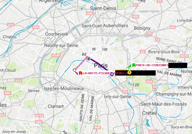 plan itinéraire ratp de Porte de Vincennes à La Motte-Picquet-Grenelle