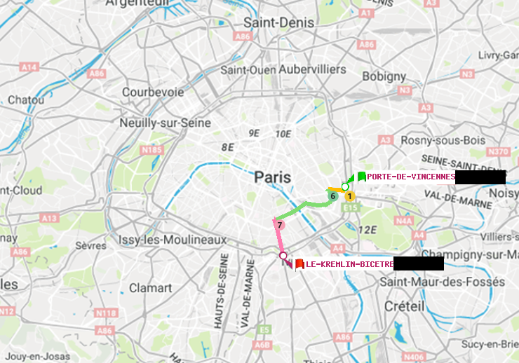 plan itinéraire ratp de Porte de Vincennes à Le Kremlin-Bicêtre